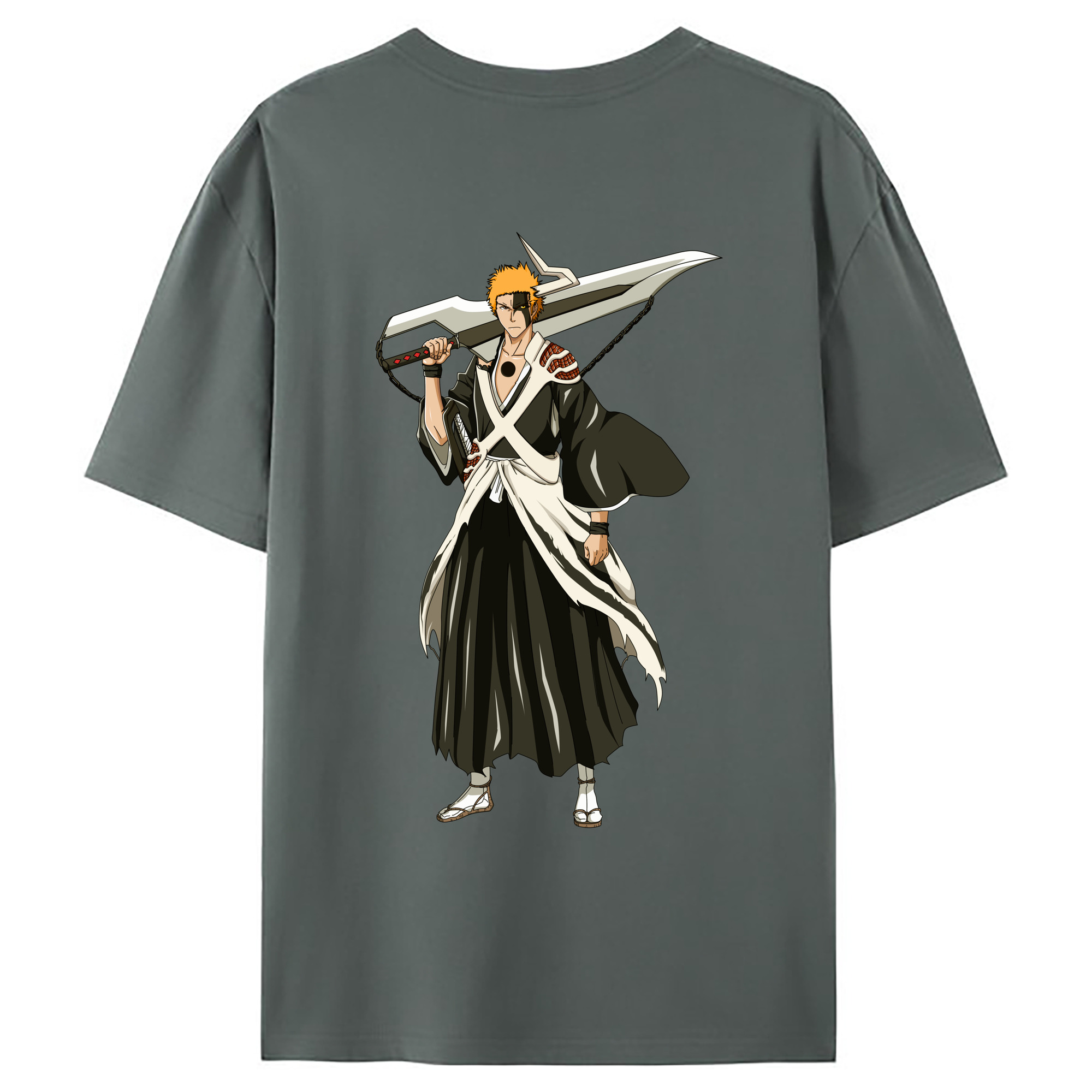 （画像用） ブリーチ 黒崎一護（くろさき いちご）BLEACH Kurosaki Ichigo 綿100％ メンズ半袖Tシャツ（バックプリント） 通気性
